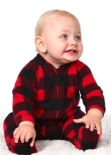 Kid's Fleece Red & Black Plaid Footed Pajamas