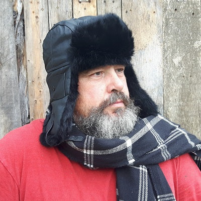Hat Leather Aviator Rabbit Fur Trim Unisex – The Real Wool Shop display picture 2