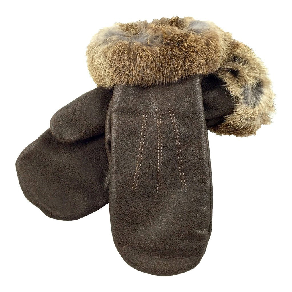 Leather mittens with rabbit store fur lining