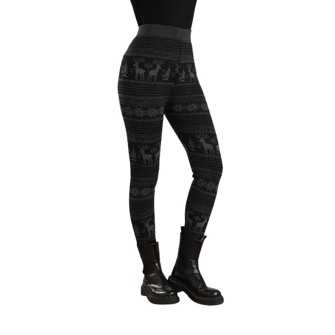 NioBe Clothing Womens Black White Winter Isle Pattern Ultra Soft Leggings  (Reg&Plus Size)