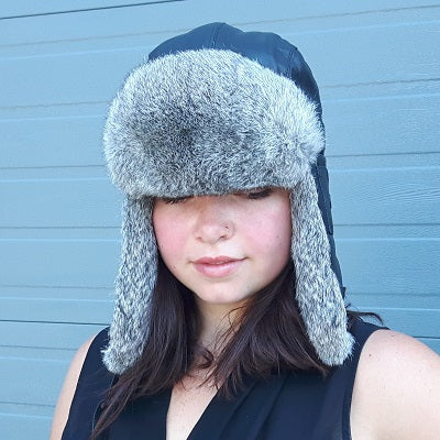 Hat Leather Aviator Rabbit Fur Trim Unisex – The Real Wool Shop display picture 2